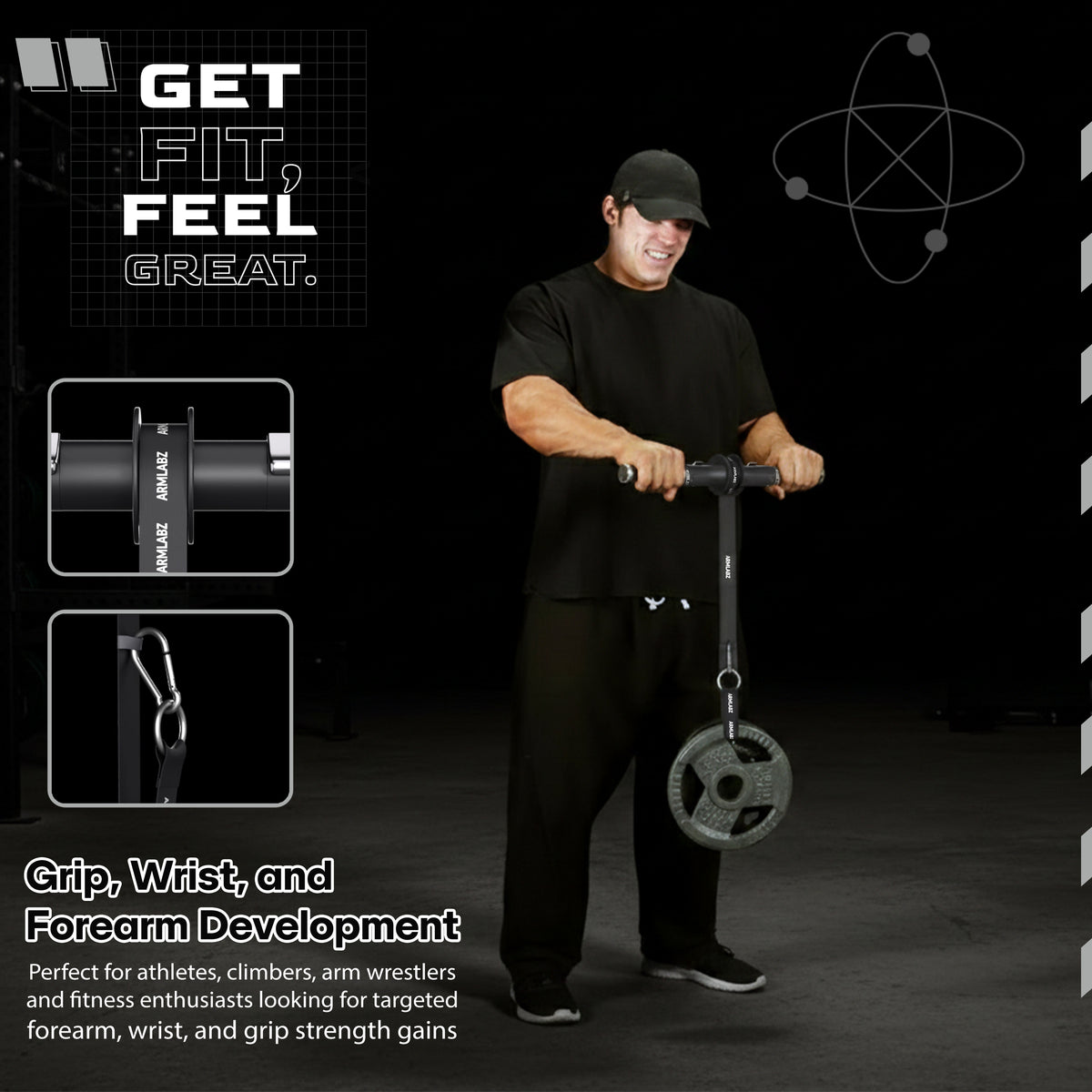 
Man rolling a weight plate up with the Forearm Roller 3.0 for grip, wrist, and forearm strength